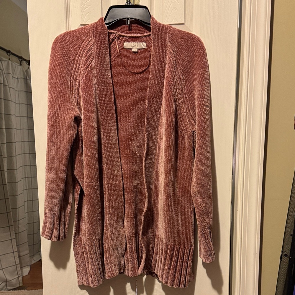 LOFT Dusty Rose Chanille Cardigan Sweater